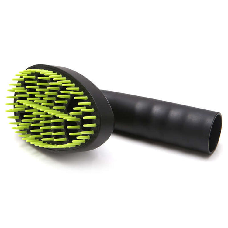 Pet grooming brush vacuum attachment with soft bristles for easy pet hair removal and cleaning.