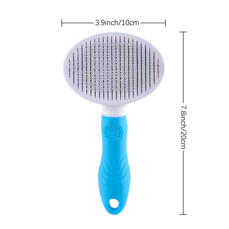 Cepillo autolimpiable para gatos con púas resistentes de acero inoxidable para un deslanado y cepillado eficaces.