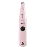 Rechargeable pet hair clipper for dogs and cats in pink color, featuring a compact design and stainless steel blade.