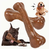 Durable chew toy for dogs featuring brown bone shapes, ideal for large and small breeds to enjoy chewing.