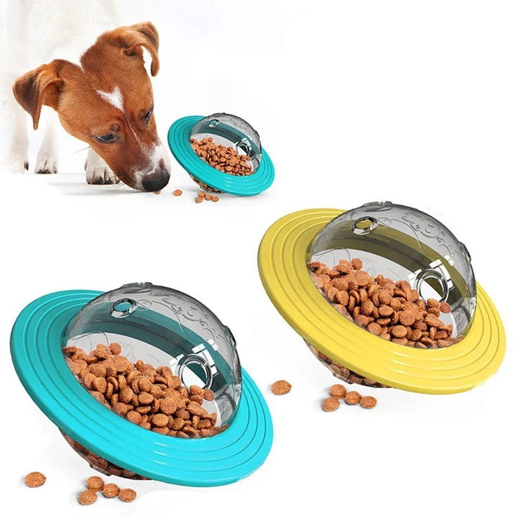 Pelota interactiva dispensadora de premios para perros con pienso, de colores vivos para jugar y adiestrar.