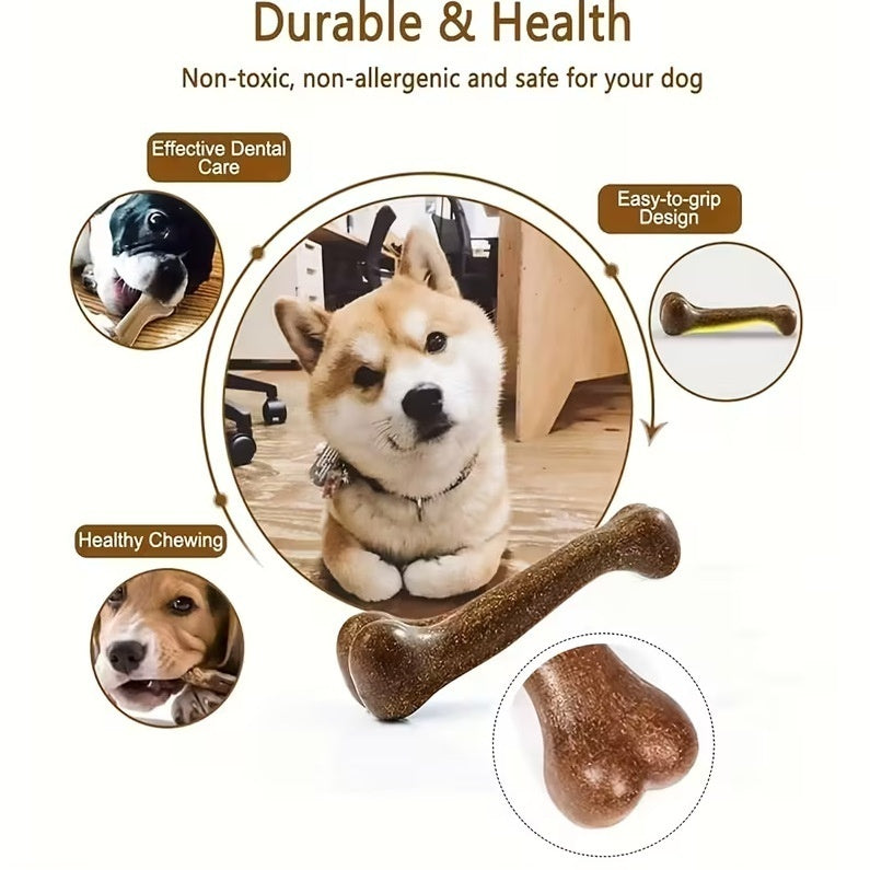 Durable chew toy for dogs in brown and beige, designed for healthy chewing and dental care.