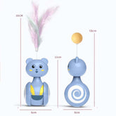 Interactive feather cat toy featuring a cute bear design with colorful feathers, ideal for playful pets.