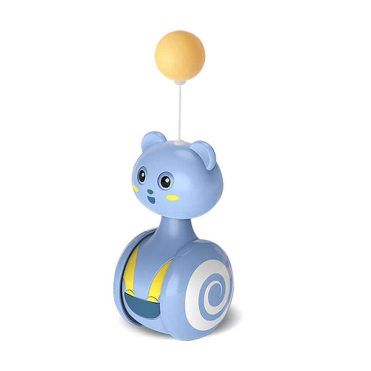 Interactive feather cat toy in the shape of a cute tumbler figure, designed for pet entertainment and engagement.