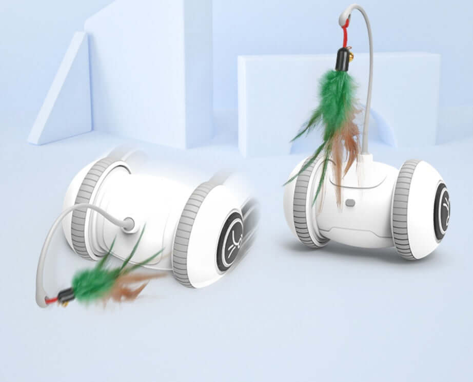 Interactive Cat Toy with Interchangeable Heads - robotic cat toy with feather accessory for indoor play.