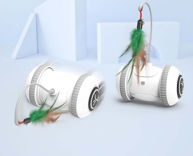 Interactive Cat Toy with Interchangeable Heads - robotic cat toy with feather accessory for indoor play.