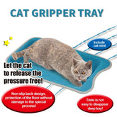 Cat Gripper Tray with non-slip design, featuring a cat lying on it and surrounded by cat mint for added attraction.