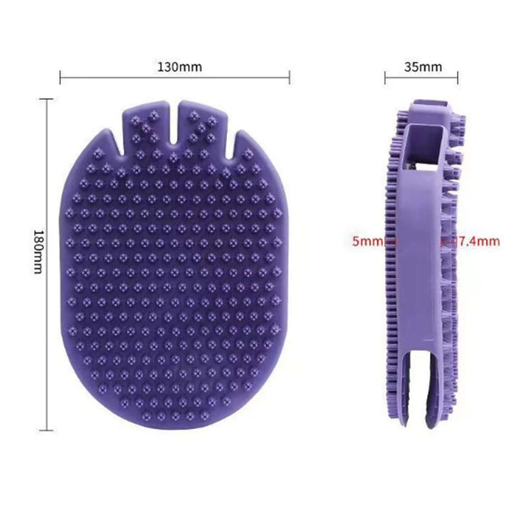 Pet shampoo massage brush for dogs and cats, featuring soft bristles and ergonomic design for comfortable grooming.