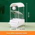 Dome-White automatic bird feeder for parrots with transparent container and measuring dimensions.