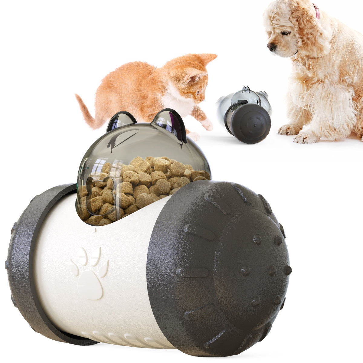 Juguete dispensador de premios interactivo para gatos y perros con chuches, pensado para divertirse y comer despacio.
