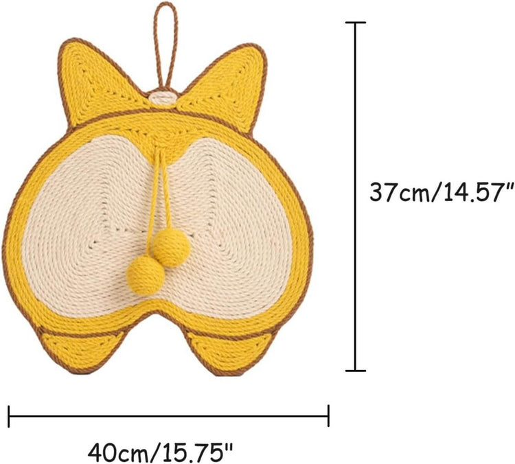 Sisal cat scratching mat designed as an adorable Corgi butt, measuring 40cm x 37cm, perfect for cats.