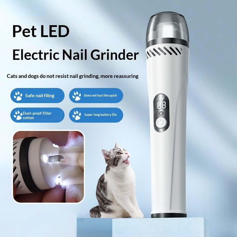 Pet LED Electric Nail Grinder for dogs and cats, an essential tool for safe dog and cat nail clippers.