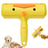 Reusable pet hair remover roller in bright yellow color with dog and cat images, perfect for anti-shedding.