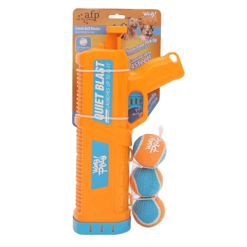 Durable chew ball launcher for dogs with tennis balls, perfect for outdoor play and exercise.