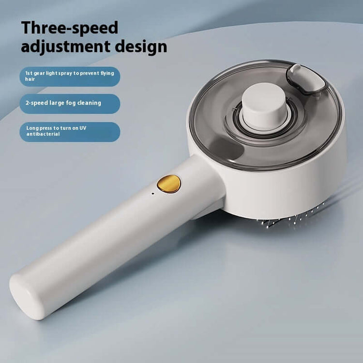 Steam grooming brush for pets with three-speed adjustment design and UV antibacterial feature.
