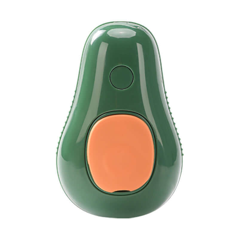 Electric steam brush for pets in avocado green color with an orange button for easy use.