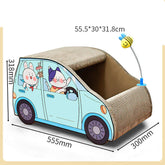 SUV car-shaped cat scratching board with cartoon characters, cardboard design, dimensions 55.5*30*31.8cm.