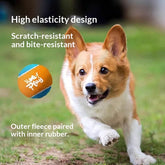 Durable chew ball launcher for dogs in action, featuring a corgi with a tennis ball, showcasing high elastic design.