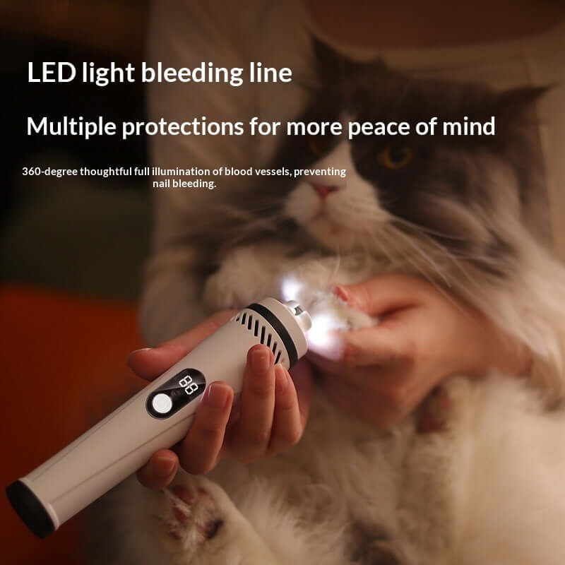 LED light nail grinder for pets, featuring dog and cat nail clippers for safe use at home.