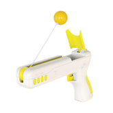 Interactive feather launcher toy for cats in yellow color with ball, designed for pet play and engagement.
