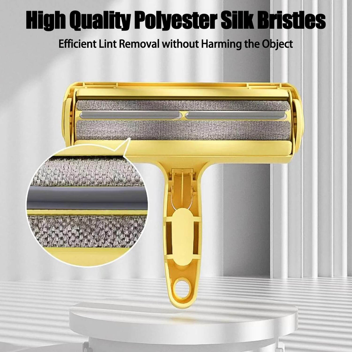 Reusable pet hair remover roller with high quality polyester silk bristles for efficient lint removal.