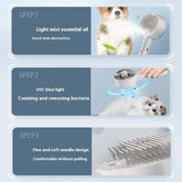 Steam grooming brush for pets features light mist essential oil, UVC blue light sterilization, and soft needle design.