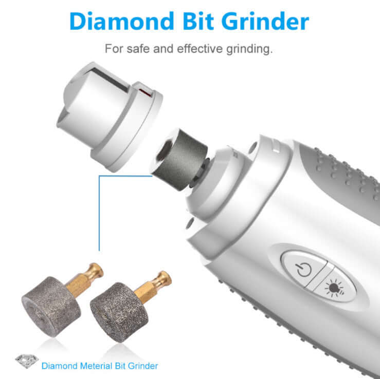 Electric nail grinder for pets featuring diamond bit grinder for safe and effective grinding.