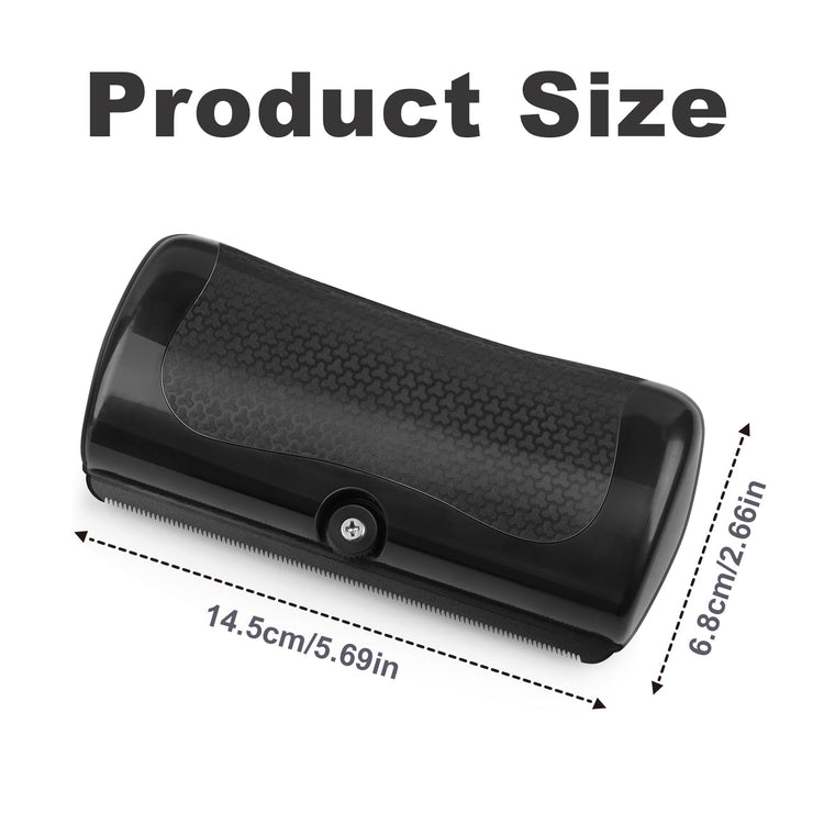Cepillo quitapelo para perros que muestra las medidas del producto, 14.5cm y 6.8cm, para un cepillado eficaz.