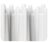 Close-up of a white pet bath massage brush with multiple bristles, designed for grooming dogs and cats.