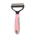 Double-sided pet brush for shedding in pink, designed for effective hair removal on dogs and cats.