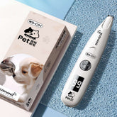 Rechargeable pet hair clipper for dogs and cats with digital display and packaging.