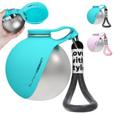 Portable dog water bottle for small dogs in turquoise with a silicone lid and multi-color options.
