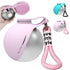 Portable dog water bottle for small dogs with pink and teal design, perfect for travel and hydration.