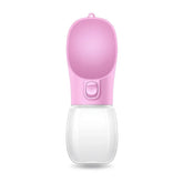 leakproof portable dog water bottle in pink for hydrating pets outdoors, ideal for dogs and cats.