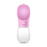 leakproof portable dog water bottle in pink for hydrating pets outdoors, ideal for dogs and cats.