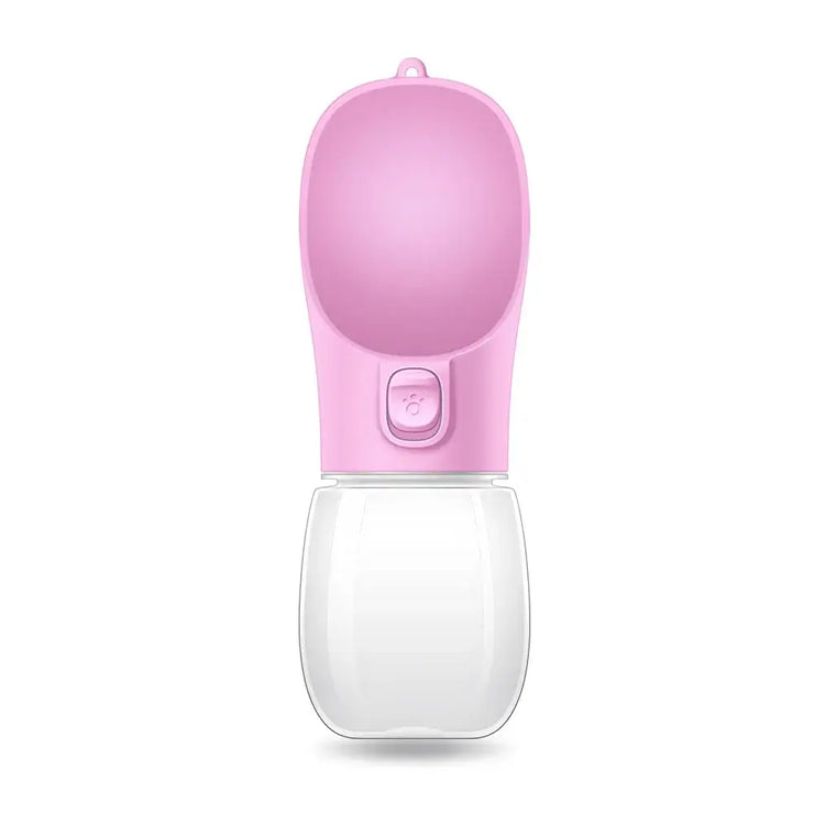 leakproof portable dog water bottle in pink for hydrating pets outdoors, ideal for dogs and cats.