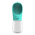 leakproof portable dog water bottle in turquoise color for outdoor hydration of pets.