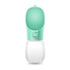 Leakproof portable dog water bottle in mint green color, ideal for hydrating pets on outdoor adventures.