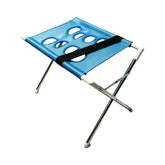 Foldable pet grooming table featuring blue breathable mesh and non-slip design for medium pets grooming.