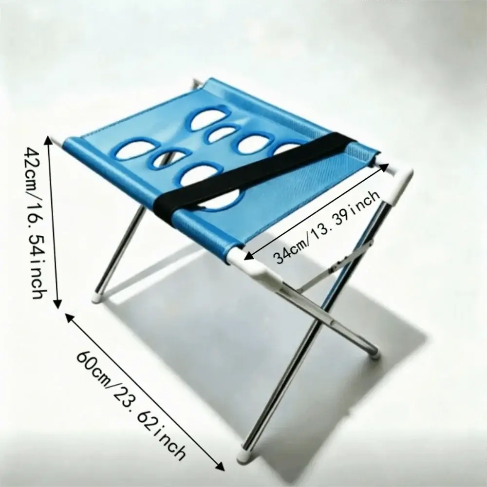 Foldable pet grooming table showing dimensions in blue color with a non-slip design for medium pets.