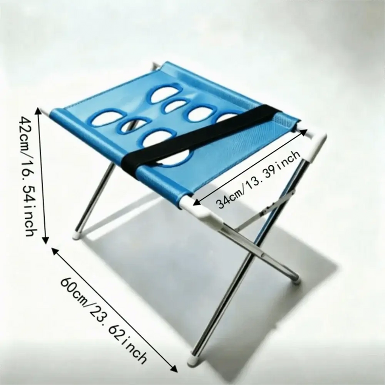 Foldable pet grooming table showing dimensions in blue color with a non-slip design for medium pets.