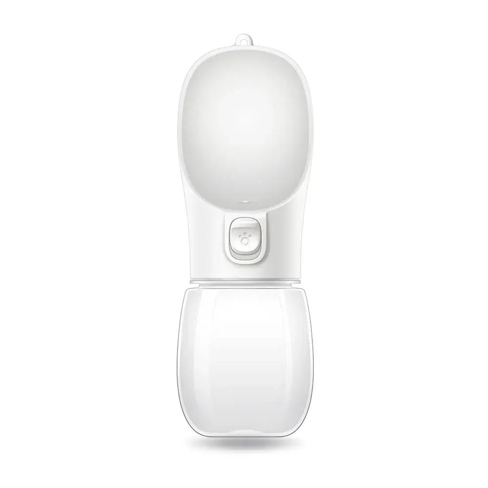 leakproof portable dog water bottle in white, ideal for hydrating dogs and cats during outdoor activities.