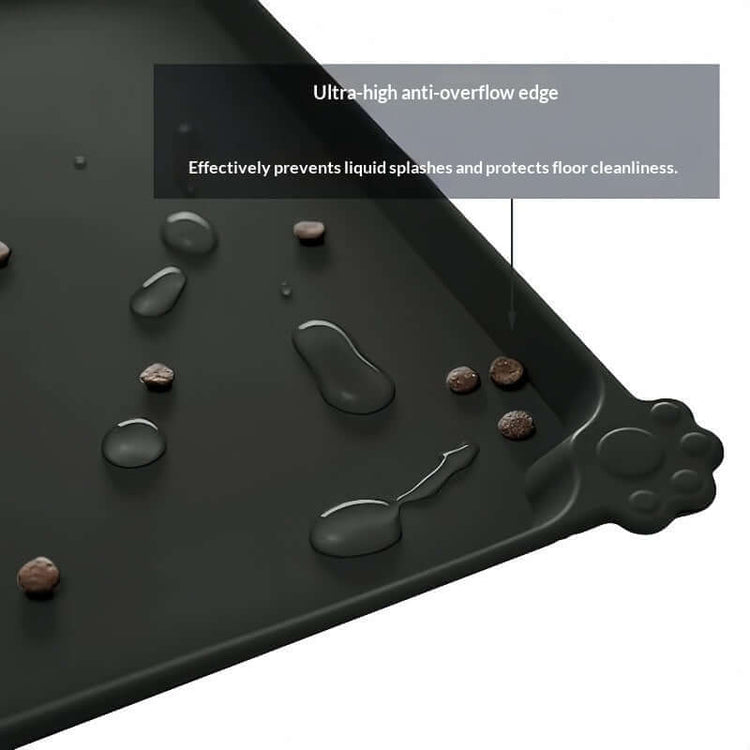 Waterproof non-slip silicone pet mat with anti-overflow edge, preventing liquid splashes and ensuring floor cleanliness.