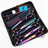 5-Piece Pet Grooming Scissors Set - Professional Scissors for Dogs and Cats in a stylish case.