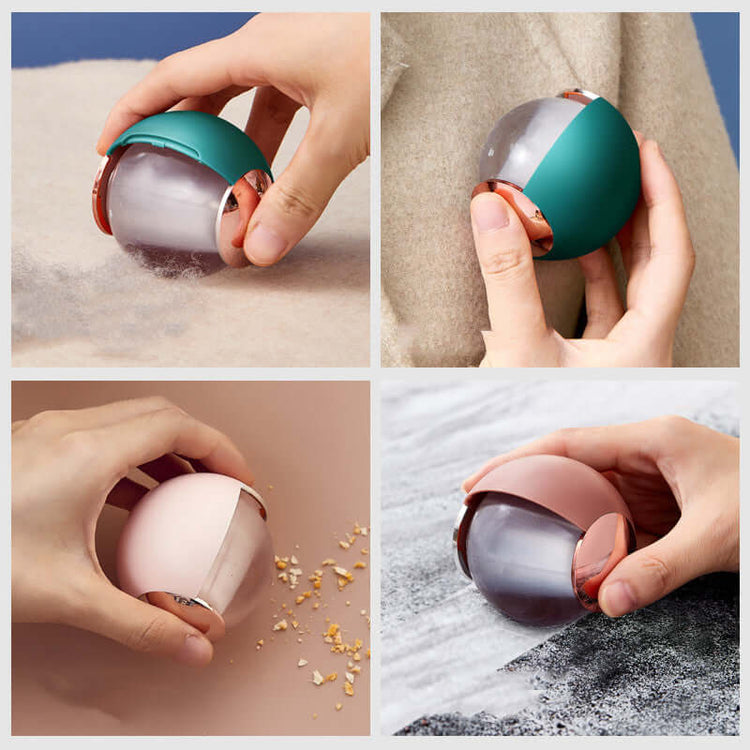 ball-shaped reusable lint roller in various colors removing lint and dust from surfaces and clothing.