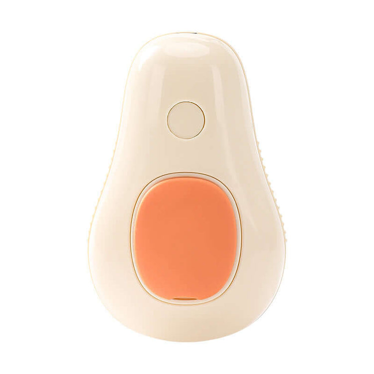 Electric steam brush for pets in avocado cream white color, multifunctional grooming tool for cats and dogs.