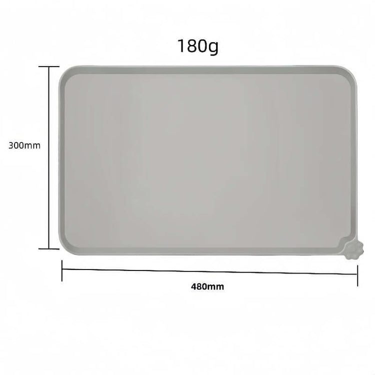 waterproof non-slip silicone pet mat dimensions showing length 480mm and width 300mm in gray color