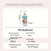 Pet deodorizer for dogs and cats 500ml spray bottle with detailed product parameters included.