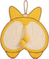 Sisal cat scratching mat featuring adorable yellow Corgi butt design with hanging option and natural materials.