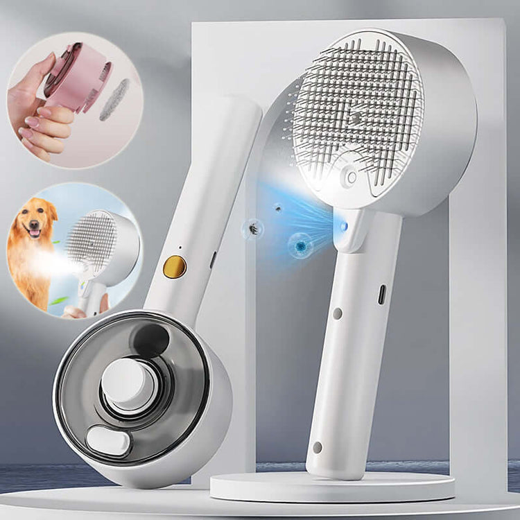 Steam grooming brush for pets with mist and UV sterilization for effective grooming.